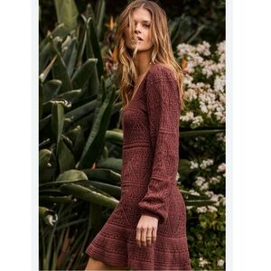 Saltwater Luxe Chocolate Brown Crochet Bibianna Mini Sweater Dress
